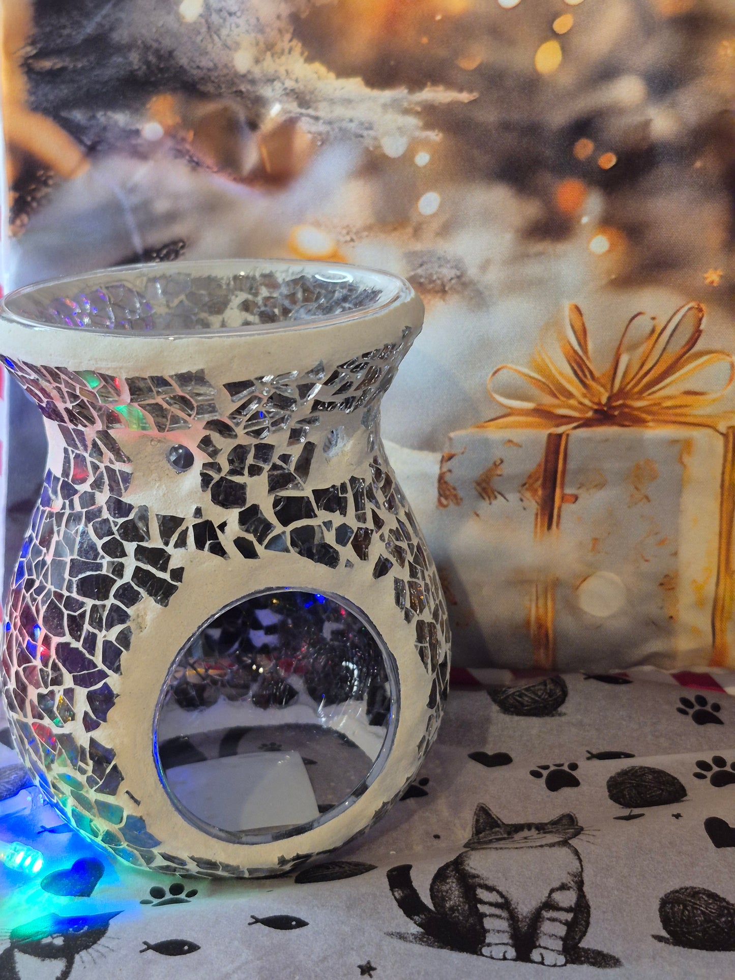Silver Starlight Crackle Glass Candle Holder