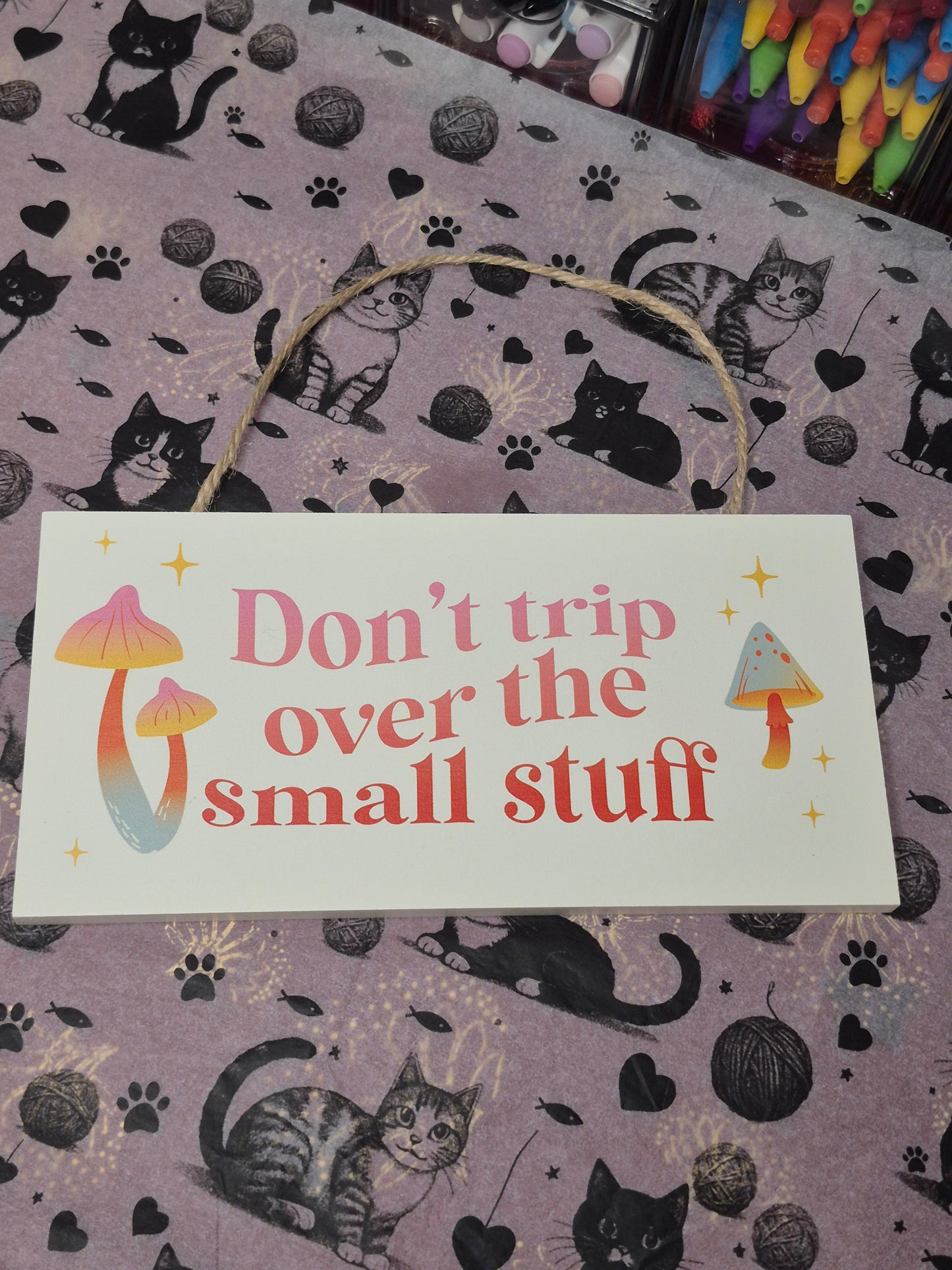 Don’t Trip Over the Small Stuff – Whimsical Mushroom Tote & Sign Set