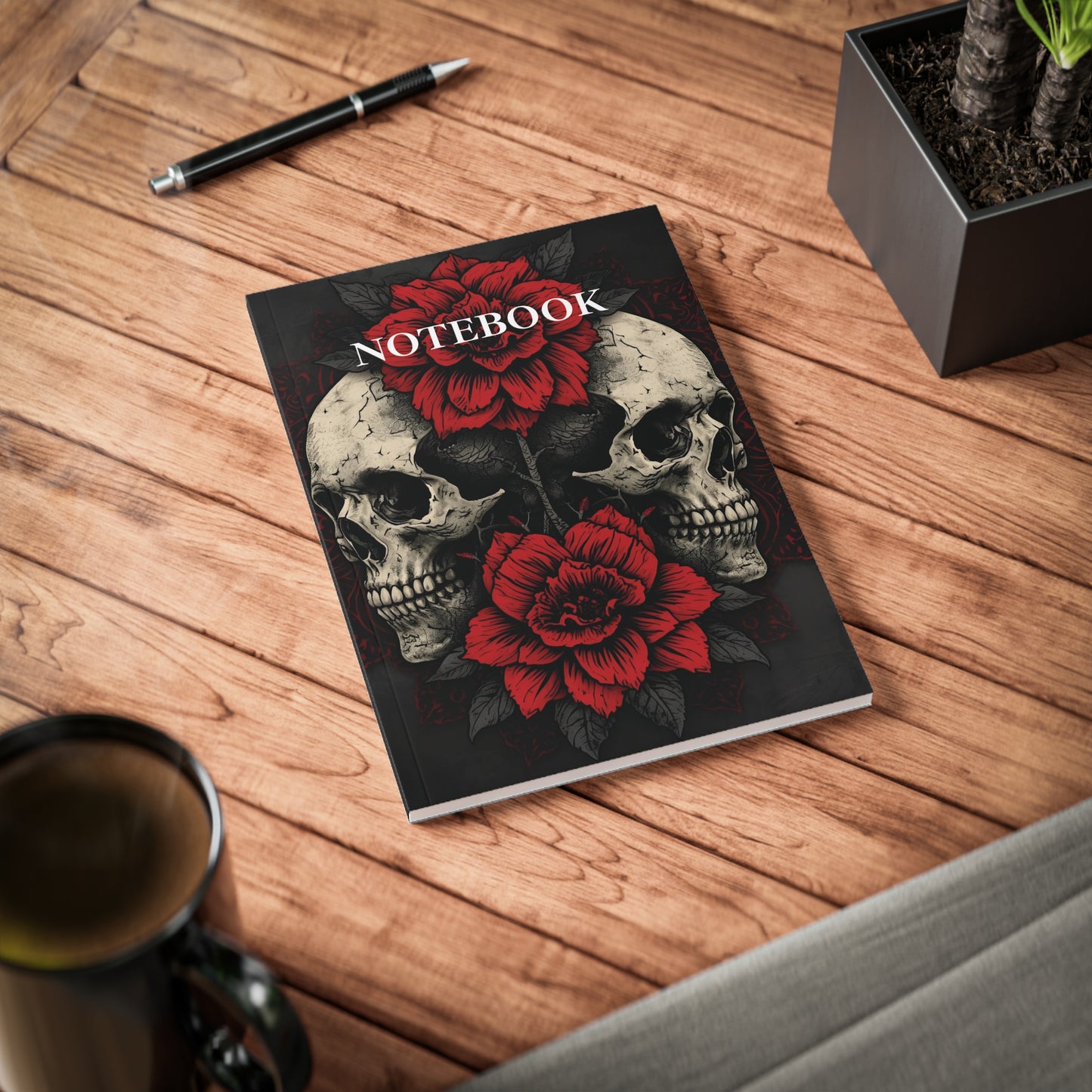 💀 Crimson Bloom – Gothic Skull & Rose A5 Notebook