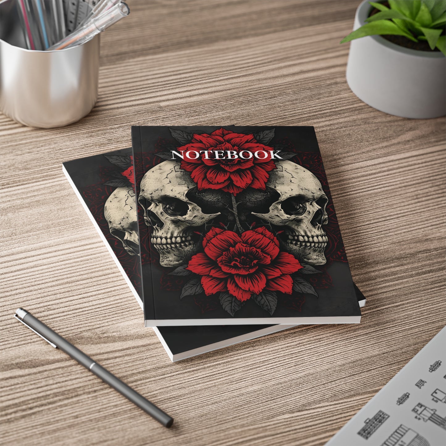 💀 Crimson Bloom – Gothic Skull & Rose A5 Notebook