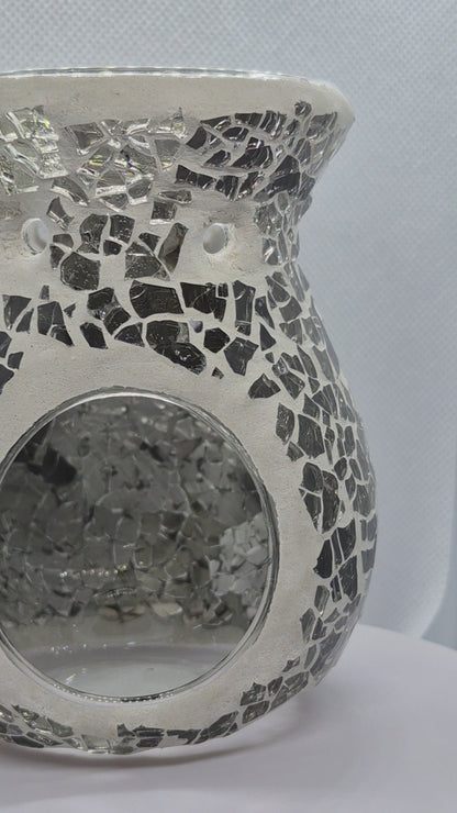 Silver Starlight Crackle Glass Candle Holder